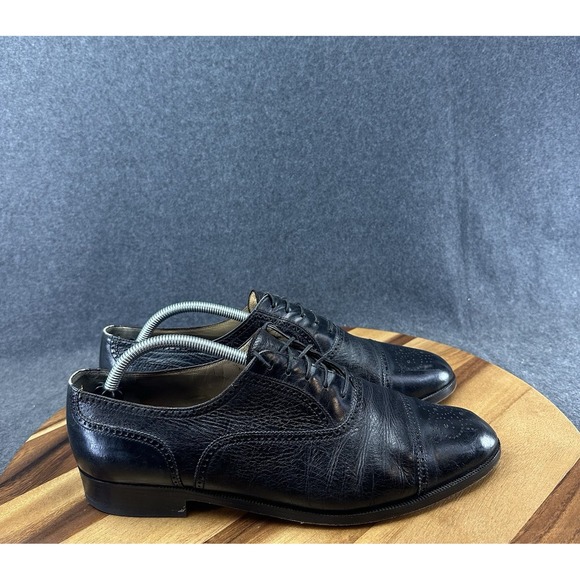 Bruno Magli Shoes Mens 11M Black Leather Charles Brogue Cap Toe Oxfords Italy